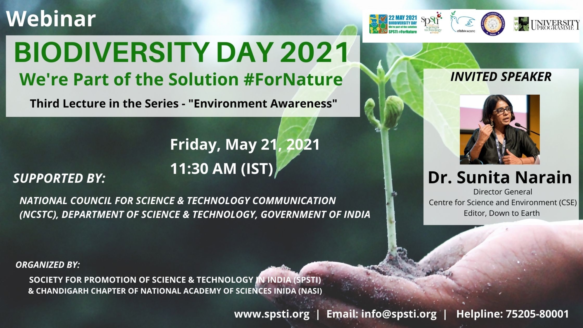 Webinar on We are Part of the Solution For Nature by Dr. Sunita Narain ...